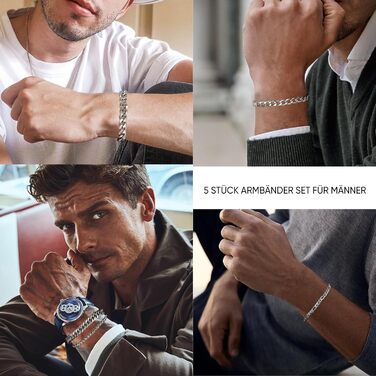 Чоловічий браслет TempBeau: срібно-чорний, з нержавіючої сталі, 19/21 см, панцерна ланцюг, стильний аксесуар для чоловіків, подарунок для тата/друга