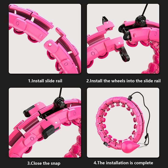 LEAFIA Smart Fitness Hula Hoop, Weight Loss, with Massage Nodes and 24 Detachable Adjustable Wide-Moving Hoop Sections, for Kids Adults Beginners Weight Loss Segment Training, PINK