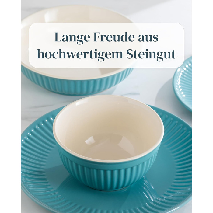 Набір посуду Steingut Hygge 24 шт. для 6 осіб: тарілки, миски, сервіз Pure Living Petrol