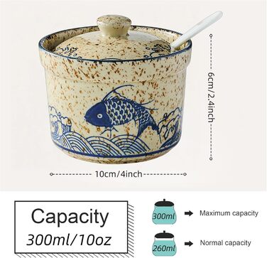 Керамічна цукерниця з ложкою, 430 мл, з кришкою та ложкою, для спецій, солі, кави, для кухні, дому, кав'ярні (Білий) (Рибка 300 мл)