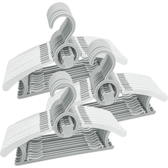 30 дитячих вішалок для одягу, регульовані, 28-36 см, з антиковзким покриттям та бантиками, для дітей, сірі
