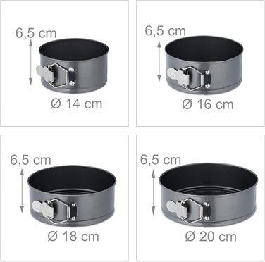 Набір форм для випічки Relaxdays, 8 шт., діаметр 14-28 см, нержавіюча сталь, антипригарне покриття, антрацит