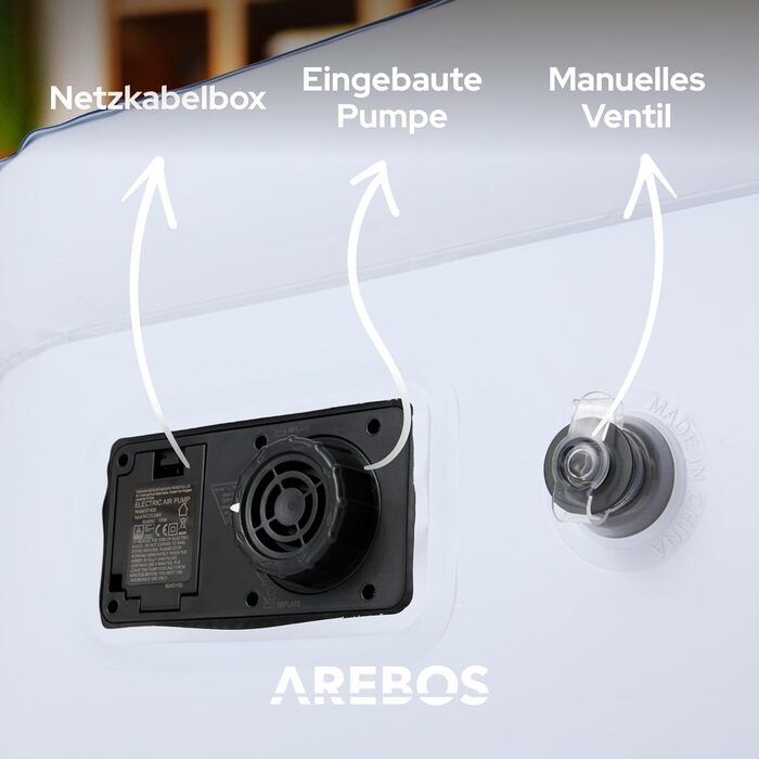 Надувний матрац Arebos | Самостійно надувний матрац 203 × 95 × 51 см, для 1 особи | Гостьовий матрац з електричним насосом | Надувний матрац з сумкою для перенесення, для кемпінгу/дому (Синій/Білий)