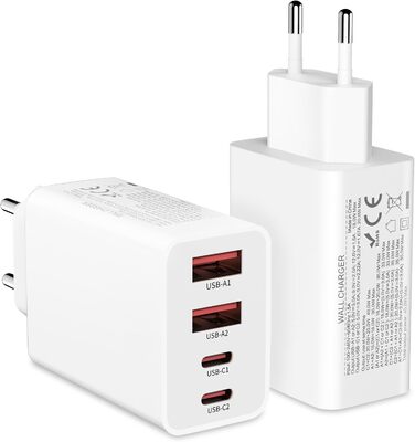 Адаптер USB-C 40W, 2 шт. з 4 портами для iPhone 16/15/14/Plus/Pro/Max/13/12/11/SE, iPad, PD 3.0, швидка зарядка, блок живлення (без кабелю)