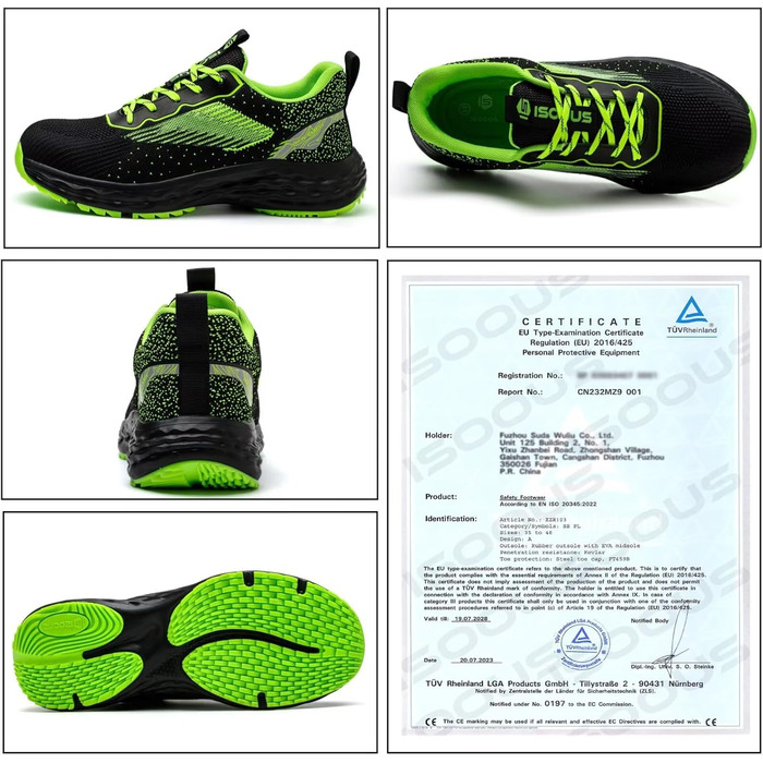 Зручні захисні черевики ISOOUS для чоловіків та жінок. Легкі, дихаючі, з металевим капаком, неслизькі. Розмір 45 EU.