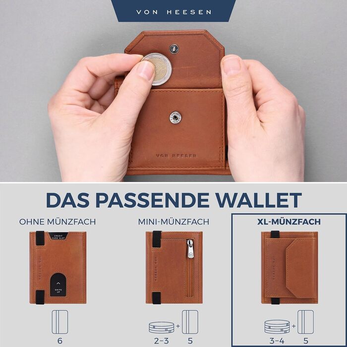 Гаманець картхолдер VON HEESEN з RFID-захистом, шкіра, чорний (Waxy) - для жінок та чоловіків
