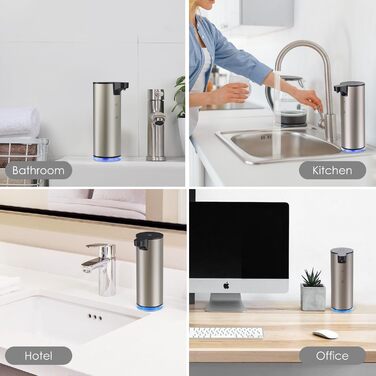 Automatic Soap Dispenser Stainless Steel Foam Soap Dispenser Electric - LAOPAO Soap Dispenser Set IPX5 Waterproof USB-C Charging with Sensor Infrared Motion Sensor for Kitchen & Bathroom Silver Black