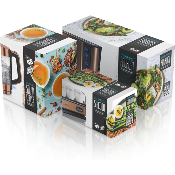 Набір чайник з тостером Rendo з нержавіючої сталі та міді: чайник 1.7л, 2200W з функцією підігріву, тостер 2-х слайсовий 1000W з підігрівом булочок та 6 рівнями підсмажування