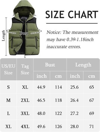 Чоловіча зимова жилетка AIEOE з капюшоном, тепла стеганая жилетка, великі розміри EU S-XL (Зелений, M)