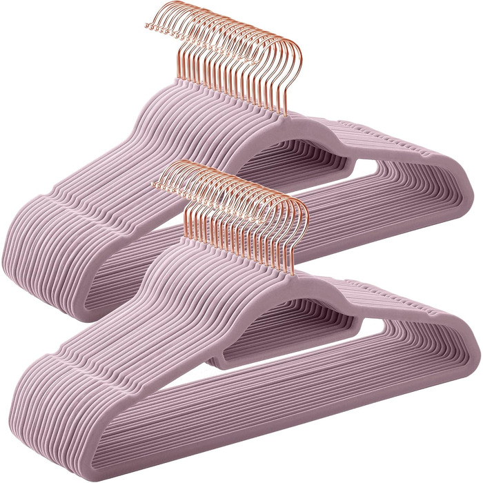 Плечики SONGMICS для одягу, 50 шт., велюрові, антиковзаючі, для краваток, 360° обертання, 0,6 см, економія місця, 43,5 см, для пальто, штанів, срібно-білі