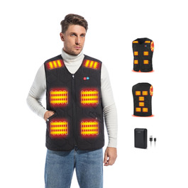 Електрична гріюча жилетка для чоловіків Rrtizan з акумулятором 10000mAh, 15 зон нагріву, 3 режими температури, чорна, XL