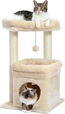 PAWZ Road Cat Tree, Multi-Tier Cat Tower with Sisal-Covered Scratching Post, Cozy Cat Condo & Large Cat Perch for House Cats, Beige