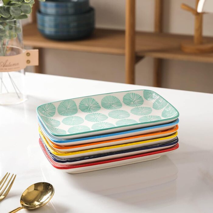 Сервіровальна тарілка Selamica 21 см, прямокутна, набір 6 шт. для подачі закусок, салатів, десертів та суші