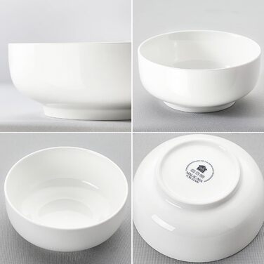 Набір з 4 великих порцелянових мисок MALACASA, 800 мл, для мюслі, супу, рамену, білий