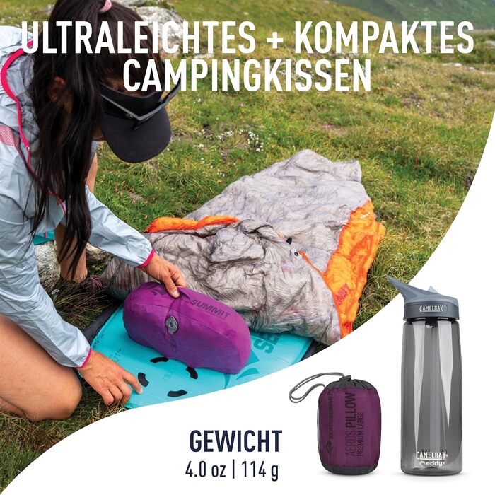Подушка Sea to Summit Aeros Ultralight Deluxe L для кемпінгу та велотуризму, легка, надувна, нековзка, з чохлом Ultra-SIL, 42x30x13 см, 114 г, магента