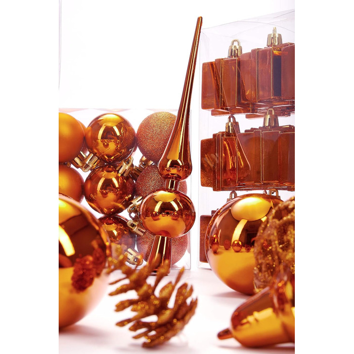 Набір прикрас для ялинки BRUBAKER 101 шт. з верхівкою, кремово-білий, помаранчевий