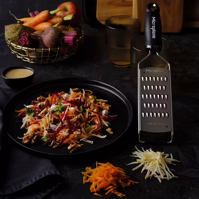 Microplane Fine Julienne Kitchen Grater for Carrot, Zucchini, Potato, Apple, Beet, and Radish in Black with Stainless Steel Blades - Made in USA
