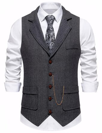 Чоловічий жилет для костюма AIEEO твід ретро смокінг Slim Fit сірий (S)