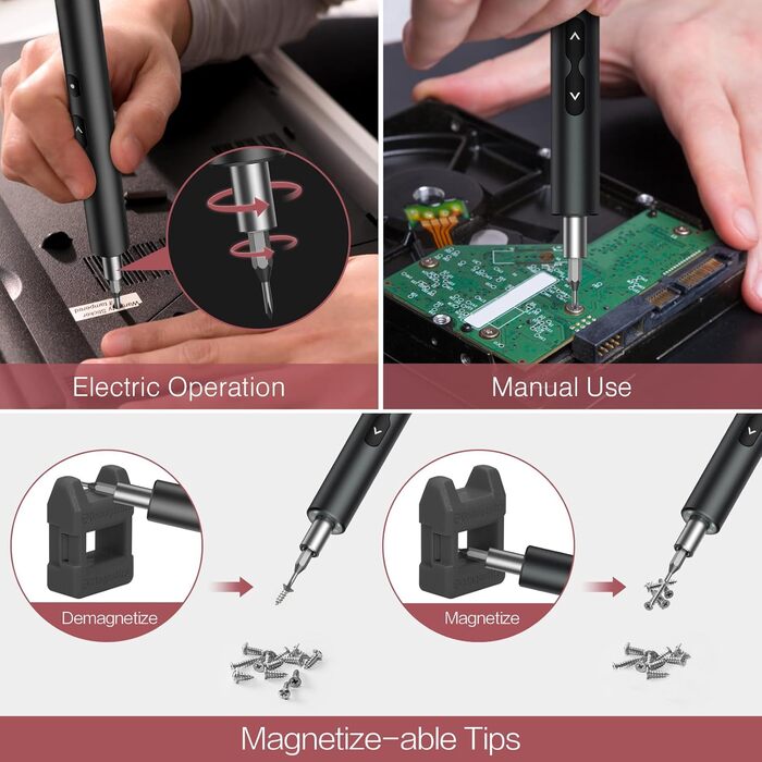 Міні-шуруповерт LOFICOPER 28 в 1: акумуляторний набір з LED, USB-C, 24 біти для ремонту ноутбуків та годинників (чорний)