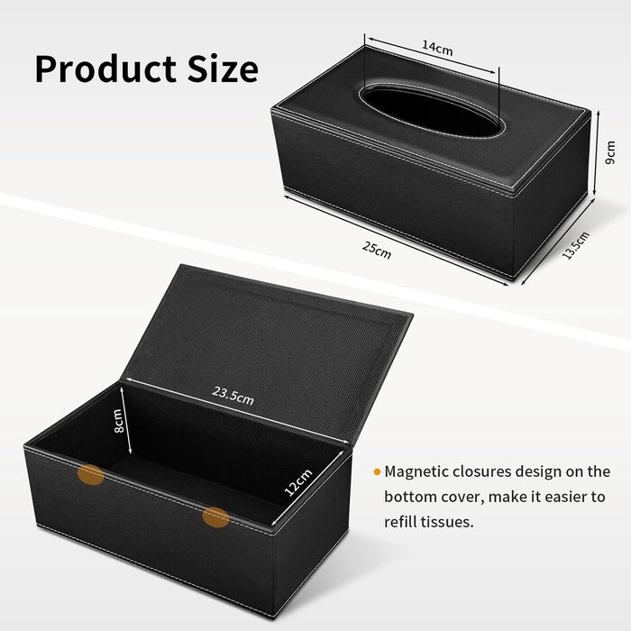 Склянка для серветок, органайзер для тканинних серветок, чорний, 25x13,5x9,5 см (з 4 підставками в подарунок)