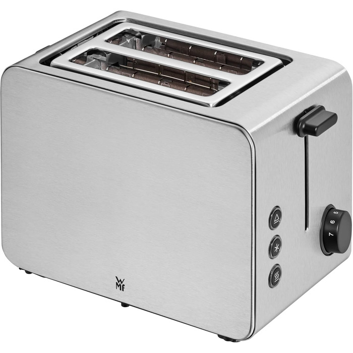 WMF Stelio 2-Slice Stainless Steel Toaster, Double-Slot Toaster with Bread Roll Attachment, Bagel Function, 7 Browning Levels, 900 W, Matte Stainless Steel Toaster
