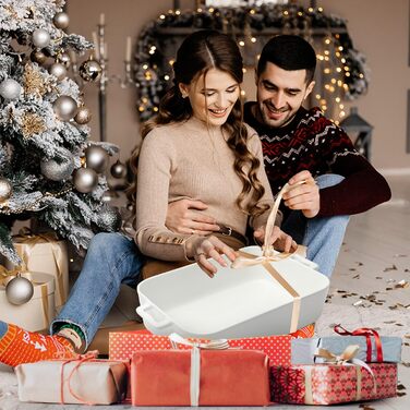 Керамічна форма для запікання BLIRORA 4,5 л, 22,9×33 см, біла, з ручками – глибока прямокутна форма для лазаньї, запікання та випічки, міцний посуд для духовки, елегантний дизайн