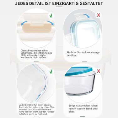 Набір скляних контейнерів для зберігання їжі з кришками з преміум-пластику, 10 шт. - блакитні