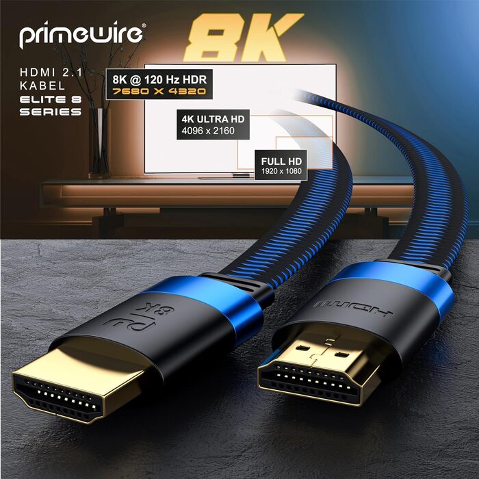 HDMI 2.1 кабель 8K Flachband - 3 метри, Ultra High Speed II, Ethernet, eARC, HDR10+, 7680x4320, 120Hz, DSC, тканинна оплетка, для прокладання