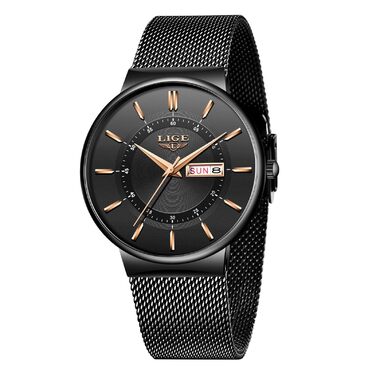 Годинник чоловічий LIGE з датою, водонепроникний, з нержавіючої сталі, аналоговий, вінтажний, кварцовий, чорний, для бізнесу, класичний, простий, з нержавіючої сталі, чоловічий годинник