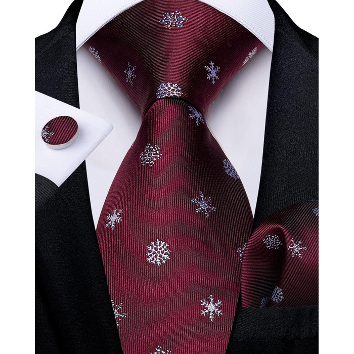 Диванні Шовкові Краваткові Набори для Чоловіків на Різдво з Кишеньковим Квадратом та Застібками для Манжетів (Rot 7836)
