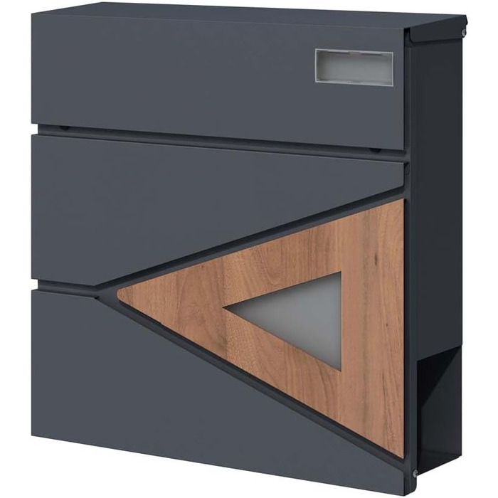 Поштова скринька настінна SCHARTEC SPB-8 антрацит з дерев'яним декором та відділенням для газет, велика, сучасний дизайн