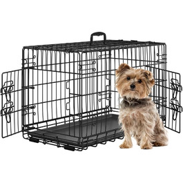 Клітка для собак Yaheetech 90x56x63 см, розкладний вольєр з перегородкою, 2 двері, чорна, для дому та транспортування