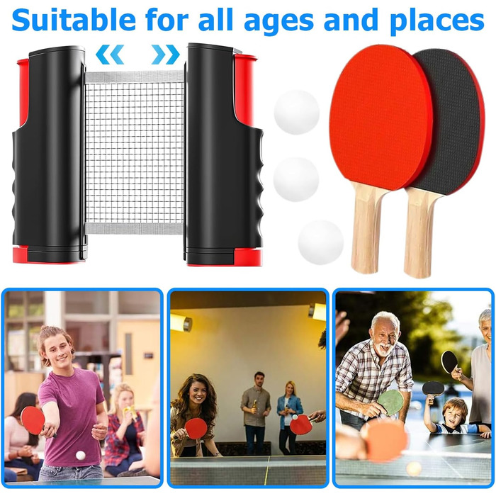 HOMURY Набір для пінг-понгу: 2 ракетки, сітка, 3 м'ячі, сумка, для гри в приміщенні та на вулиці, дитячий та дорослий