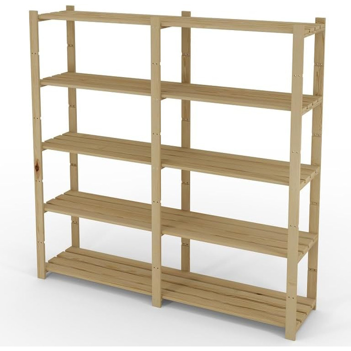 Lenmar Series B Wooden Shelf, Pine, Wood, Light Beige, B-20 170 x 80 x 40 cm, 5 Shelves, Bookcase, Wooden Shelf, Standing Shelf, Wall Shelf, Shelf with 5 Shelves, Office Shelf, for Living Room, Storage Shelf (B-30 170 x 150 x 40 cm 5 Shelves)