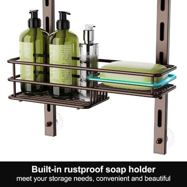 Регульована поличка для душу Orimade, 5 ярусів, сіра, з гачками та мильницею, нержавіюча сталь