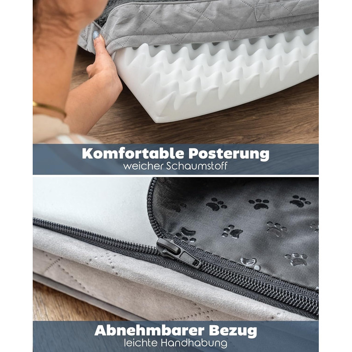 Ортопедичне ліжко для собак Lionto, 60x40x8 см, з м'яким плюшем, знімний та пральний чохол, водовідштовхувальне, для собак та котів, сірого кольору