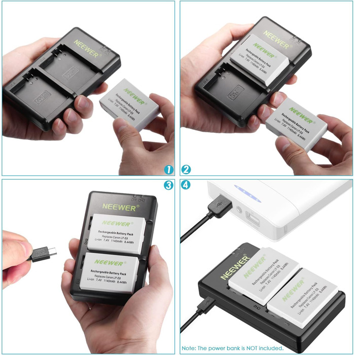 Запасний акумуляторний блок Neewer для Canon EOS 550D 600D 650D 700D Rebel T2i T3i T4i T5i з акумуляторами LP-E8 та USB-зарядним пристроєм