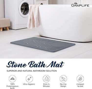 Килимок для ванни Graplife Stein - 2 шт., для ванни та ванної кімнати, супер вбираючий, з кремнеземом, антиковзкий, швидковисихаючий (60 x 39 см, сірий)