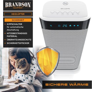 Brandson - Heater with Remote Control - Award-Winning - Energy-Saving, Quiet Ceramic Heater - Bathroom - Oscillation Function - Timer - Heater - GS Certified A: White Type 1