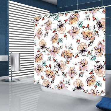 Штора для душу 180x180 см з квітами, антигрибкова, водонепроникна, поліестер, з кільцями (12 шт.)