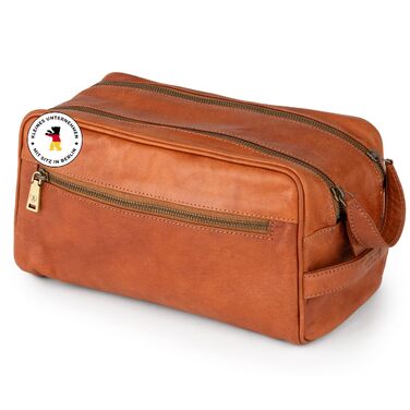 Шкіряна косметичка для подорожей Berliner Bags Vintage Kulturbeutel Tim XL, унісекс несесер для аксесуарів та гігієни, коричневий