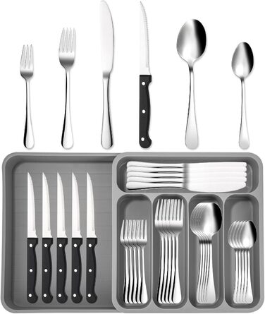 12-Piece Cutlery Set, 36-Piece Stainless Steel Cutlery Set with Steak Knives and Cutlery Box, Elegant Dinner Cutlery, Dishwasher Safe, with Knife, Fork, and Spoon, for Home, Party, Restaurant