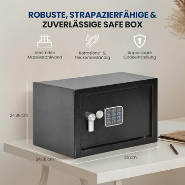 Сейф для дому SereneLife Tresor 6.3L: меблевий, вогнестійкий, цифровий замок, настінний/підлоговий, для грошей, ювелірних виробів та документів