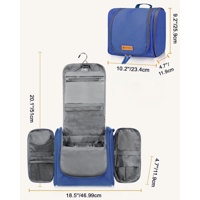 Чоловіча та жіноча косметичка для подорожей, водонепроникна, з гачком для підвішування, компактна, органайзер для косметики (Блакитна)
