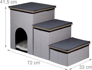 Сходинки для собак та котів Relaxdays з гніздом та місцем для зберігання, сірі, 41,5 x 72 x 33 см