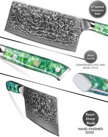SANMUZUO Nakiri Messer 19 см: професійний ніж шеф-кухаря Дамаск, серія Xuan, VG10 сталь, ручка з гірської смоли (Dream Orange)