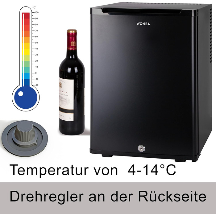 Міні-холодильник 28 літрів з замком, безшумний, з підсвічуванням, для вина, дверцята відкидні, 4°-14°C