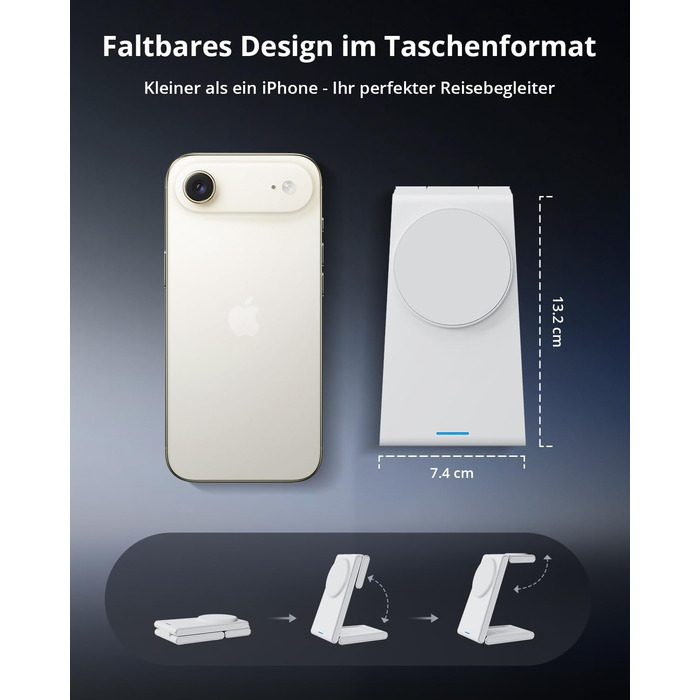 Зарядний пристрій 3-в-1 GEEKERA MagSafe для Apple Watch, iPhone (12-17) та AirPods, бездротова зарядка, матовий білий