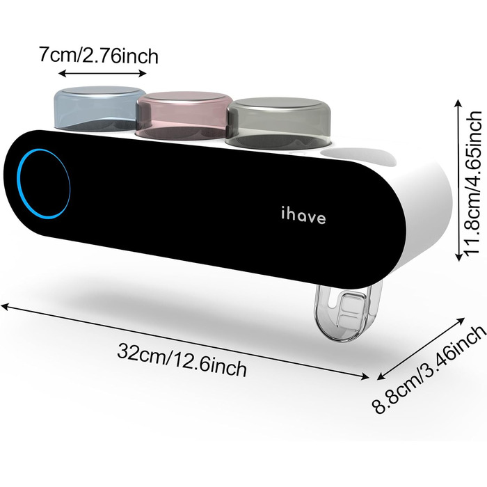 Тримач для електричної зубної щітки iHave з УФ-дезінфекцією, розумний аксесуар для ванної кімнати, 3 стаканчика, дозатор пасти, чорний