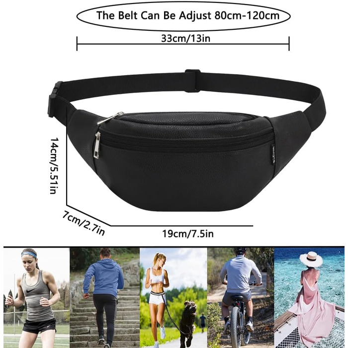 Чоловіча/Жіноча поясна сумка на пояс з PU шкіри, бананка для спорту, подорожей, прогулянок з собакою, чорна